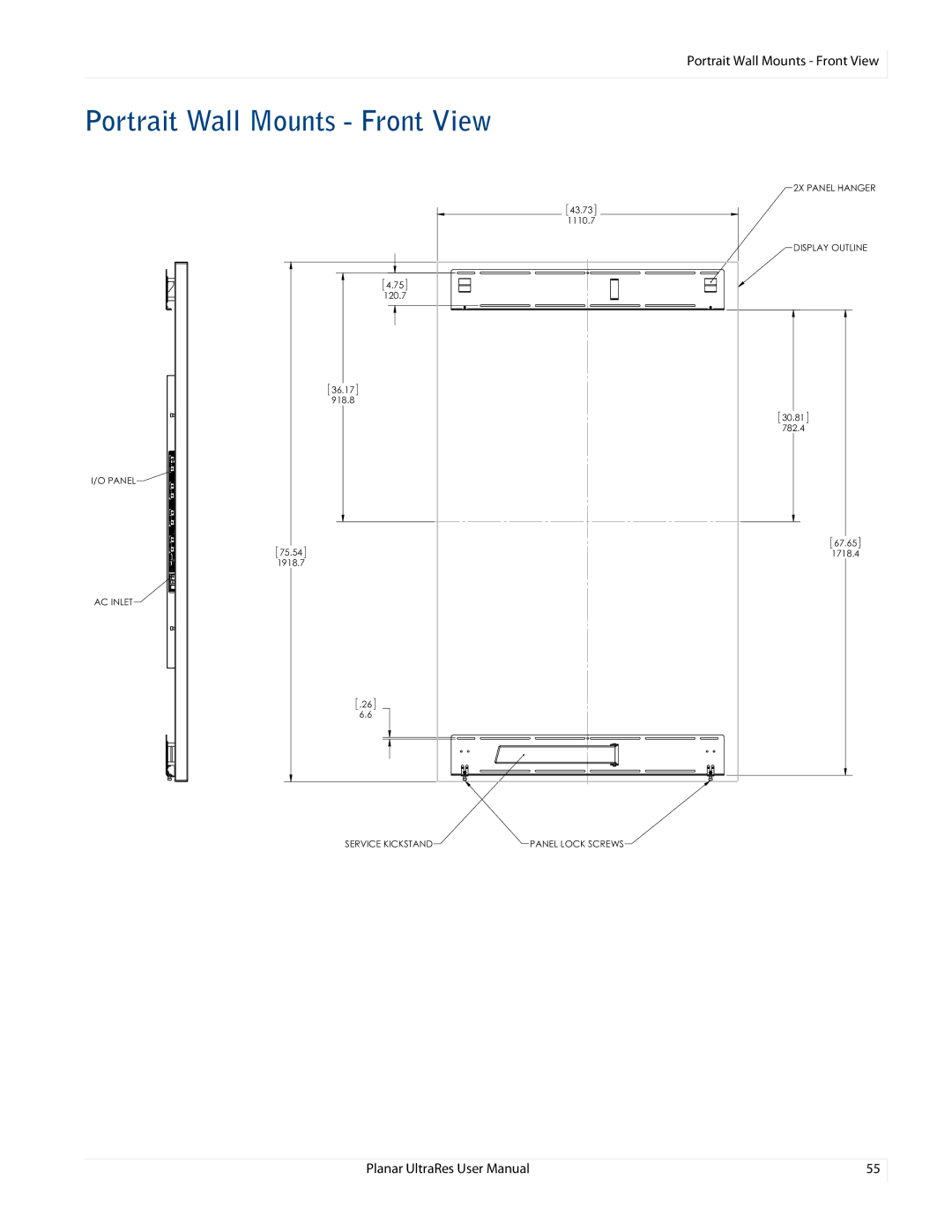 Planar 020-1229-00A user manual Portrait Wall Mounts Front View 