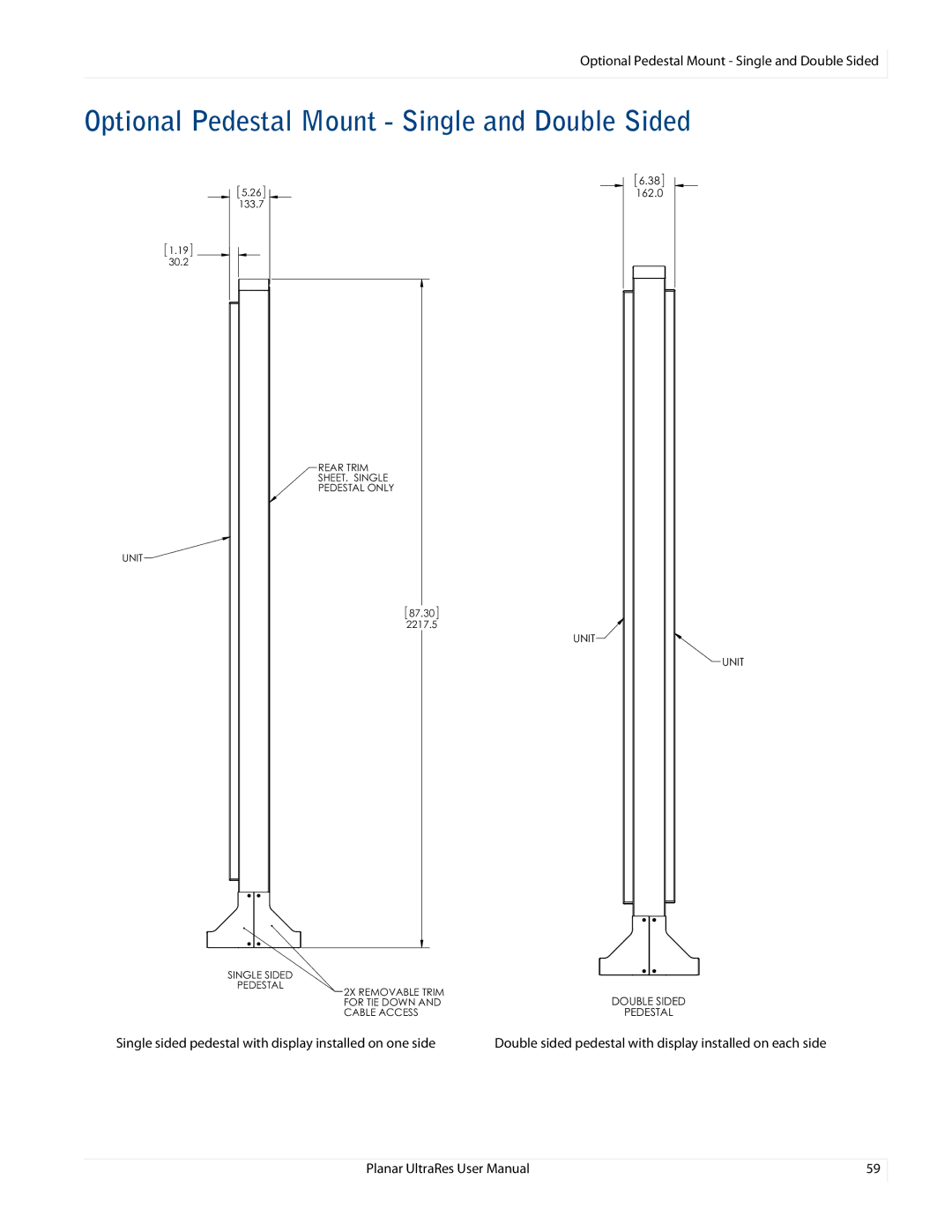 Planar 020-1229-00A user manual Optional Pedestal Mount Single and Double Sided 