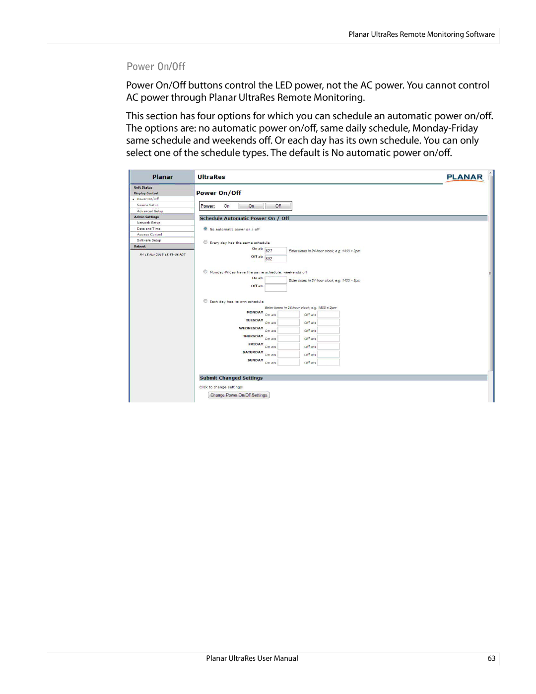 Planar 020-1229-00A user manual Power On/Off 