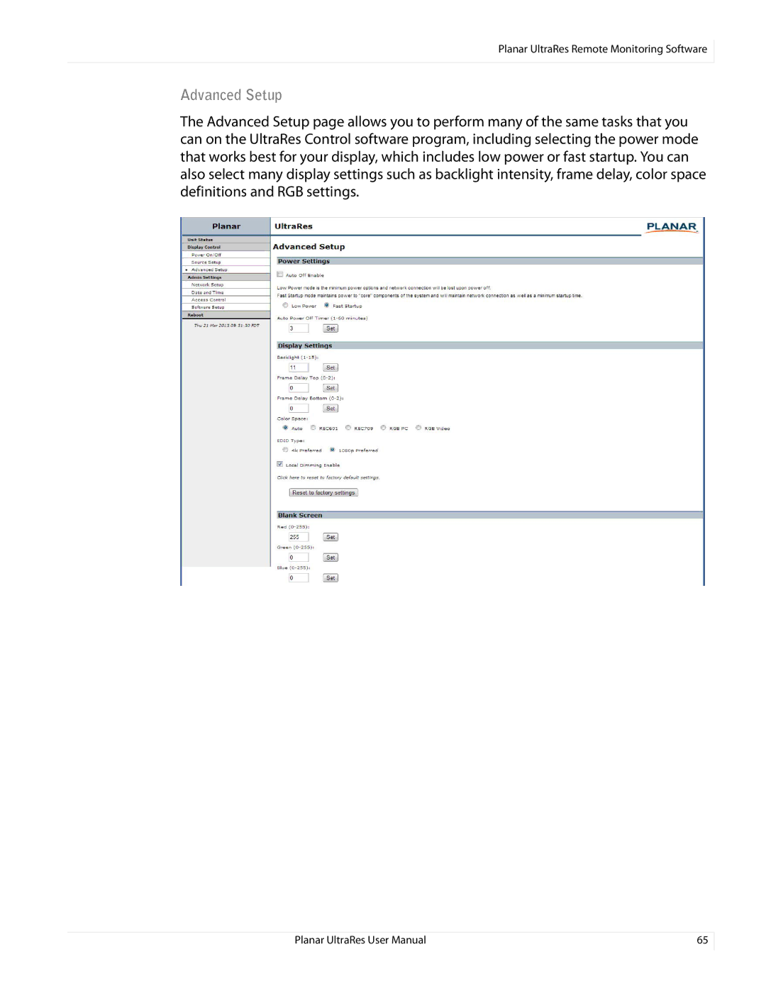 Planar 020-1229-00A user manual Advanced Setup 