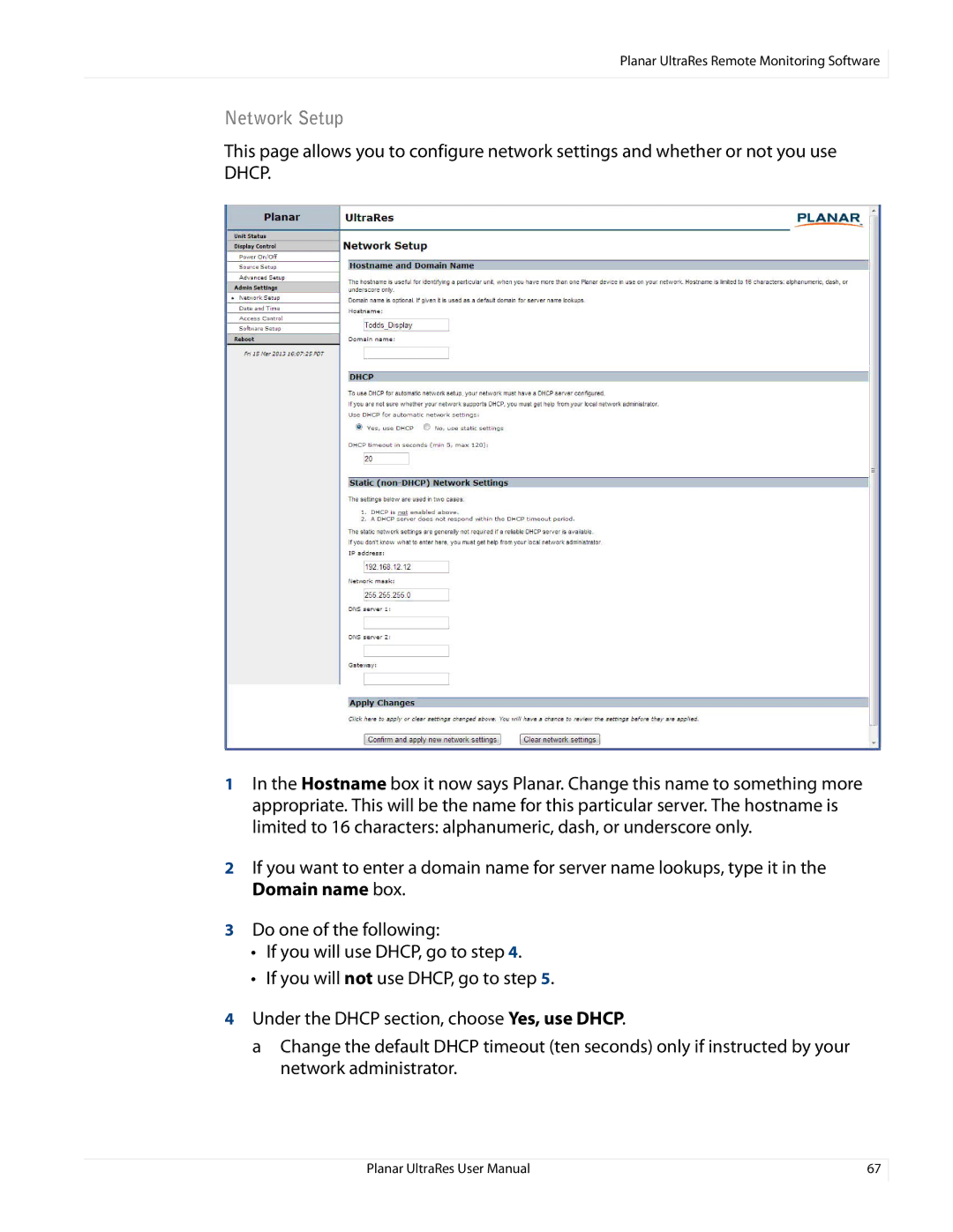 Planar 020-1229-00A user manual Network Setup 