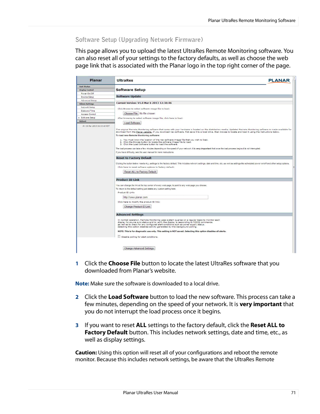 Planar 020-1229-00A user manual Software Setup Upgrading Network Firmware 