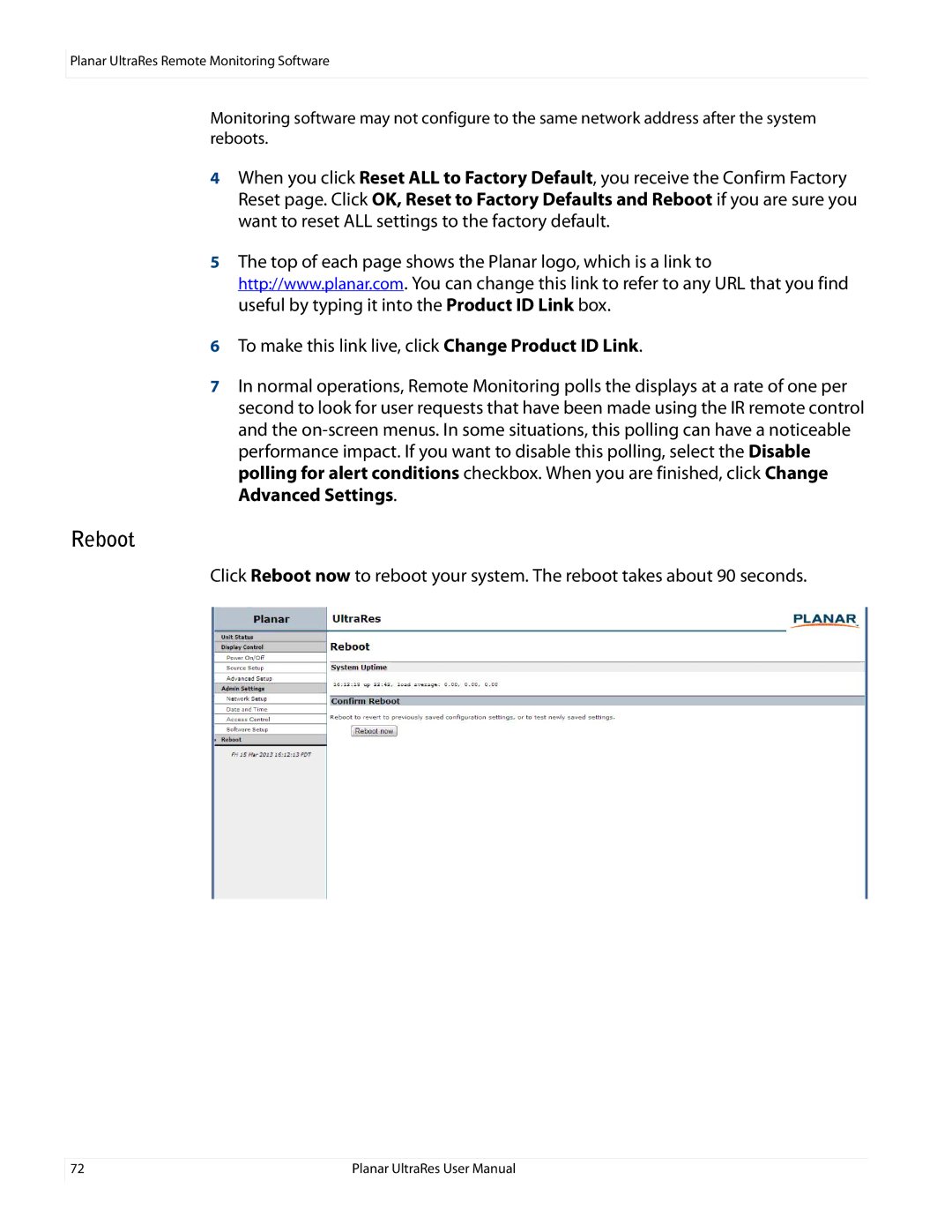 Planar 020-1229-00A user manual Reboot 