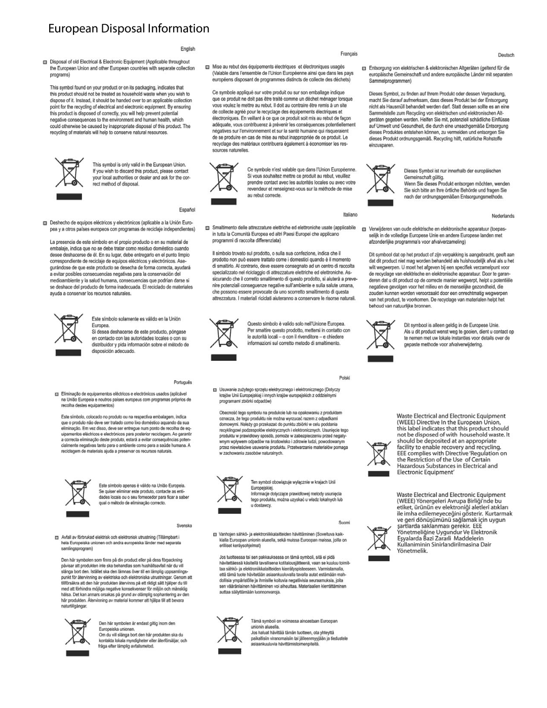 Planar 020-1229-03A user manual European Disposal Information 