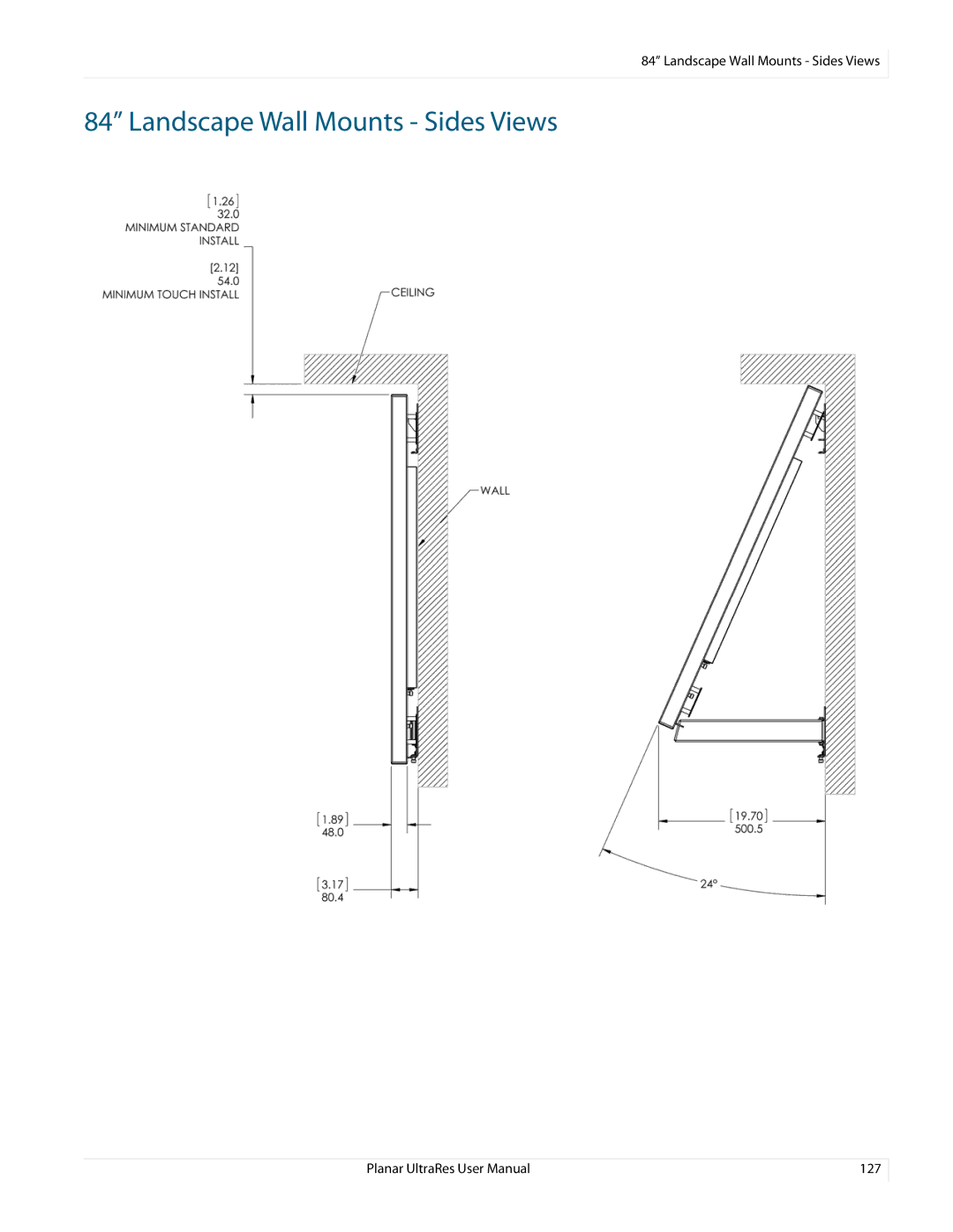 Planar 020-1229-03A user manual Landscape Wall Mounts Sides Views 