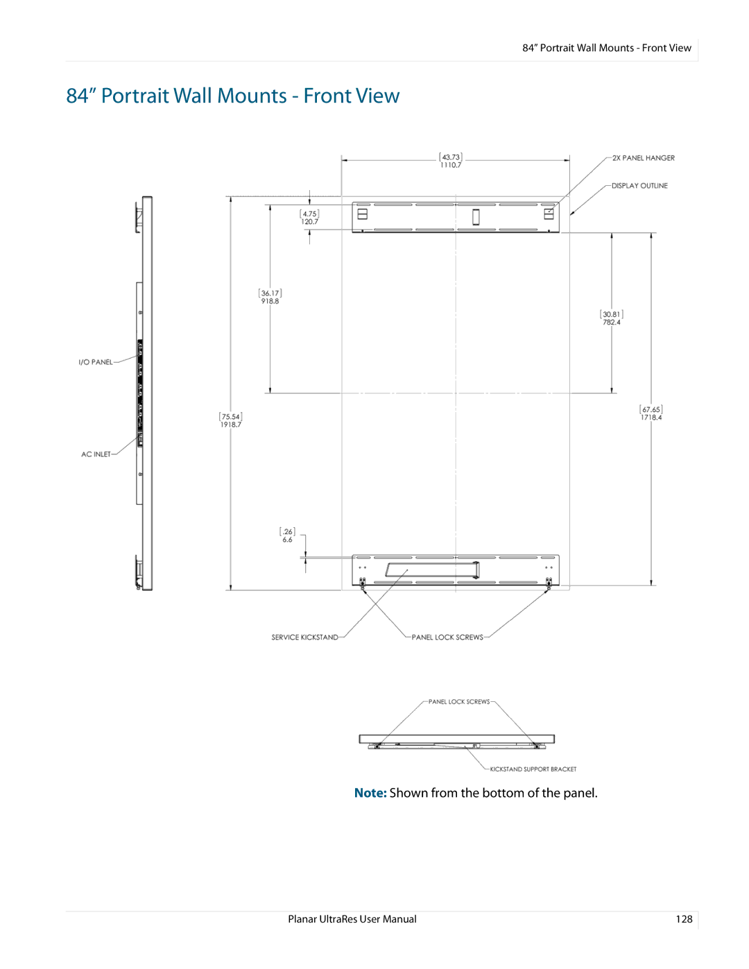 Planar 020-1229-03A user manual Portrait Wall Mounts Front View 