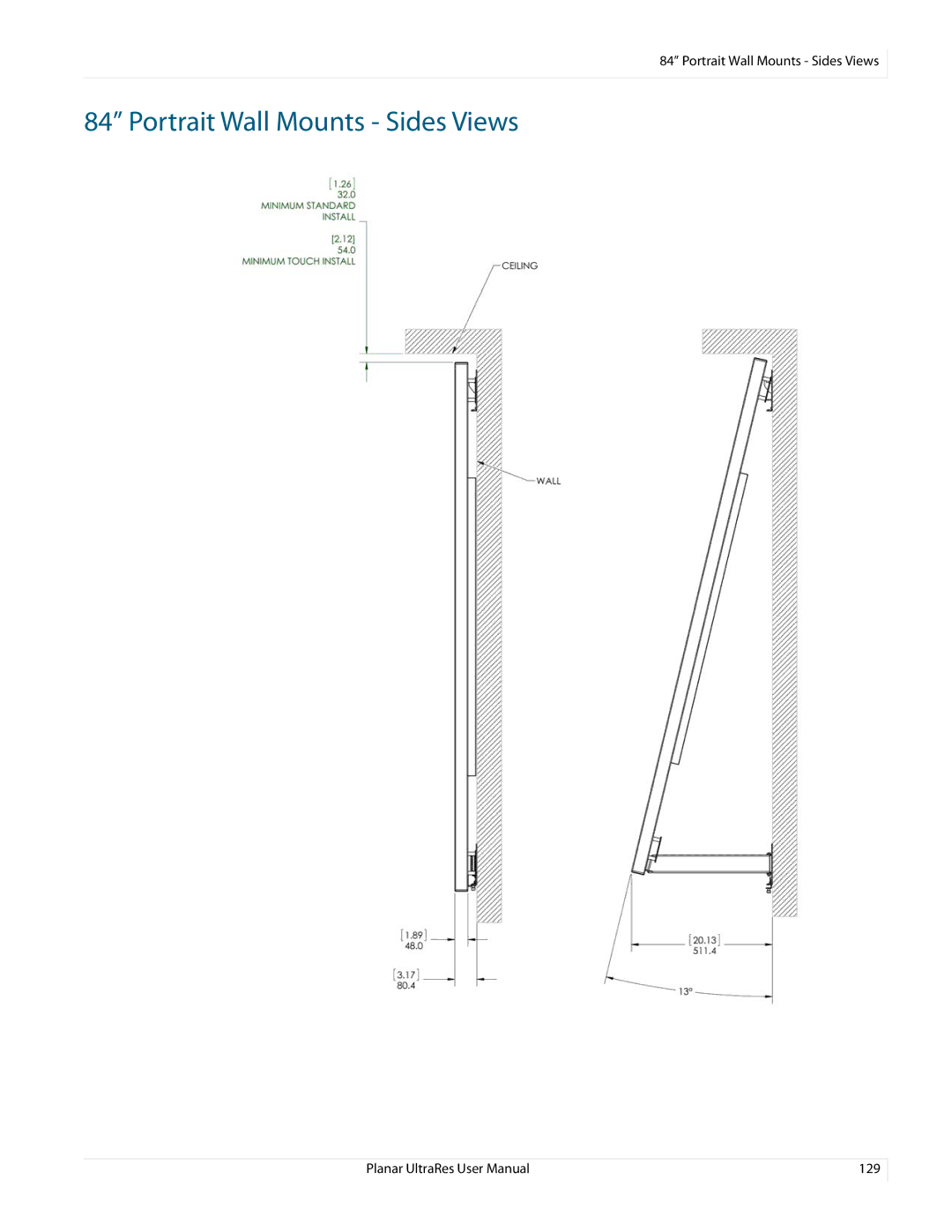 Planar 020-1229-03A user manual Portrait Wall Mounts Sides Views 