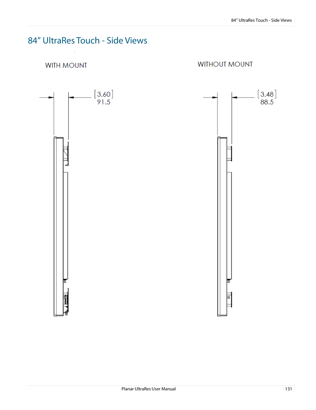 Planar 020-1229-03A user manual UltraRes Touch Side Views 