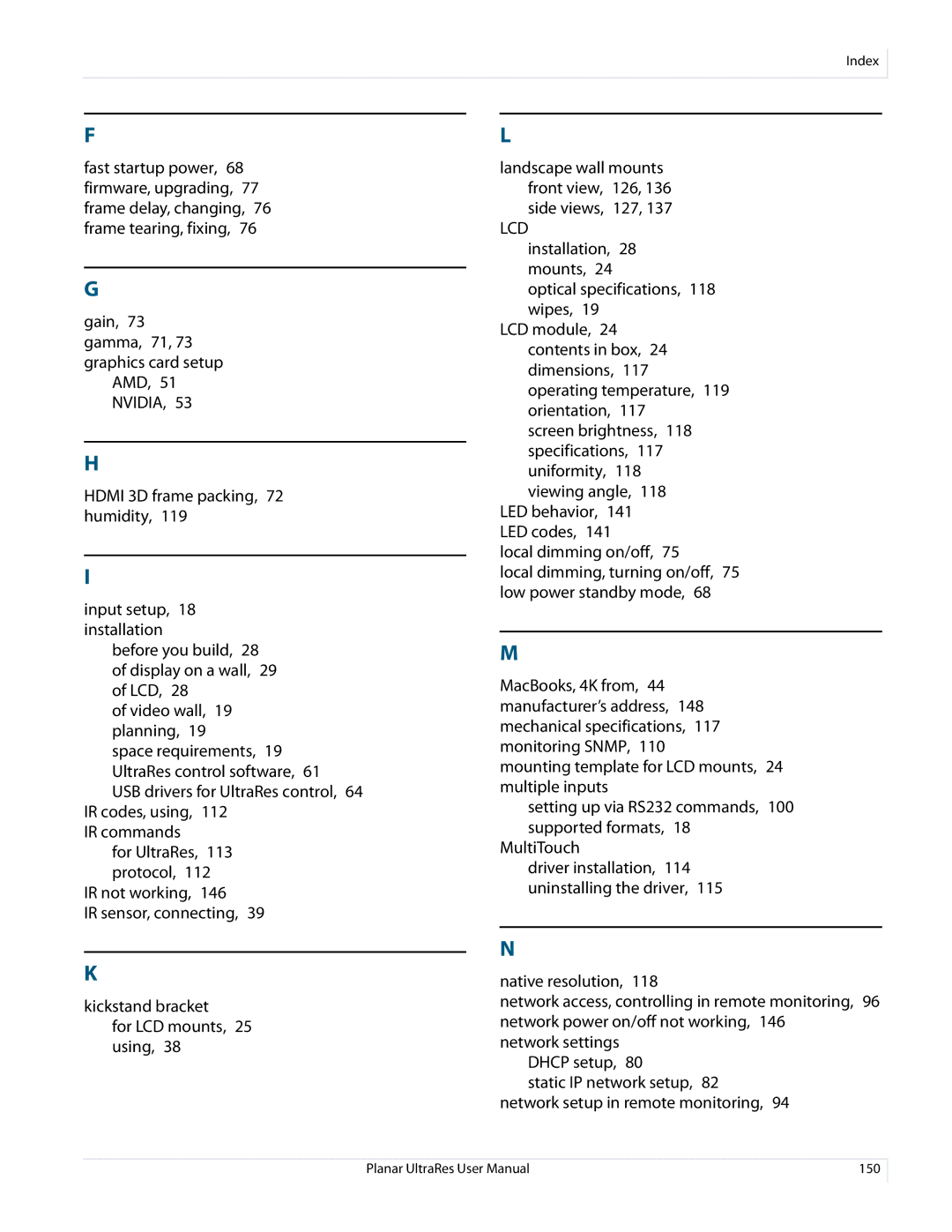 Planar 020-1229-03A user manual Gain, 73 gamma, 71, 73 graphics card setup AMD 