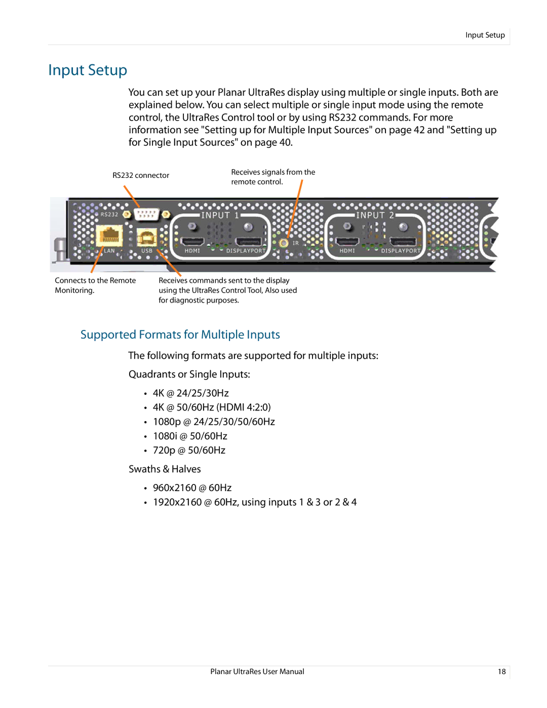 Planar 020-1229-03A user manual Input Setup, Supported Formats for Multiple Inputs 