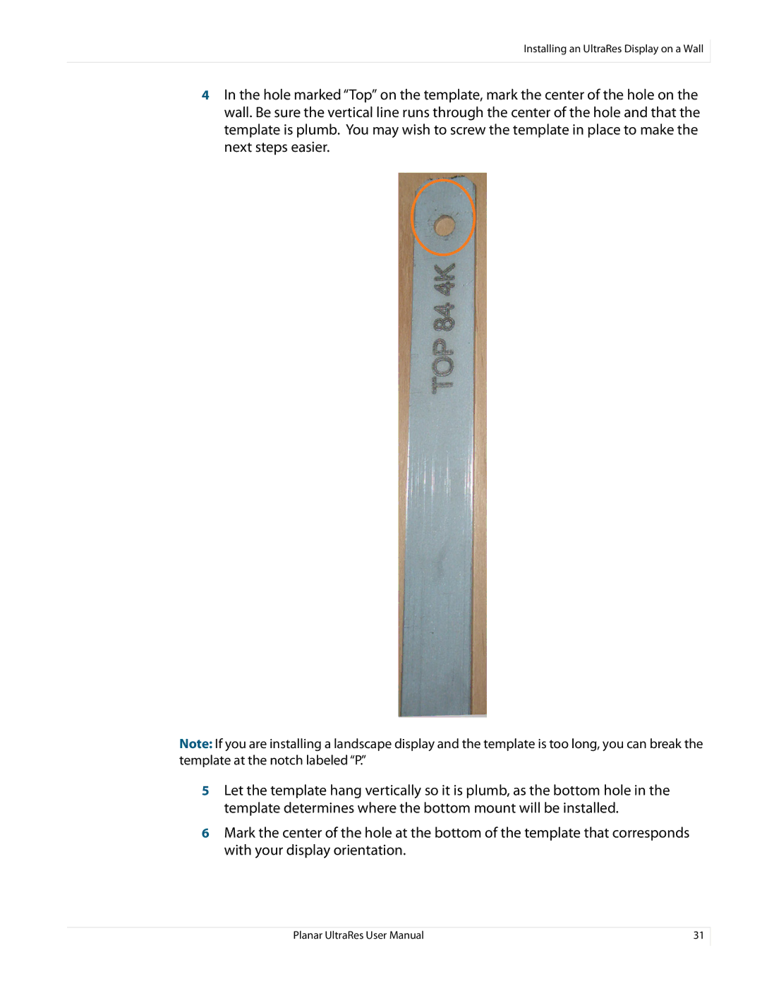 Planar 020-1229-03A user manual Installing an UltraRes Display on a Wall 