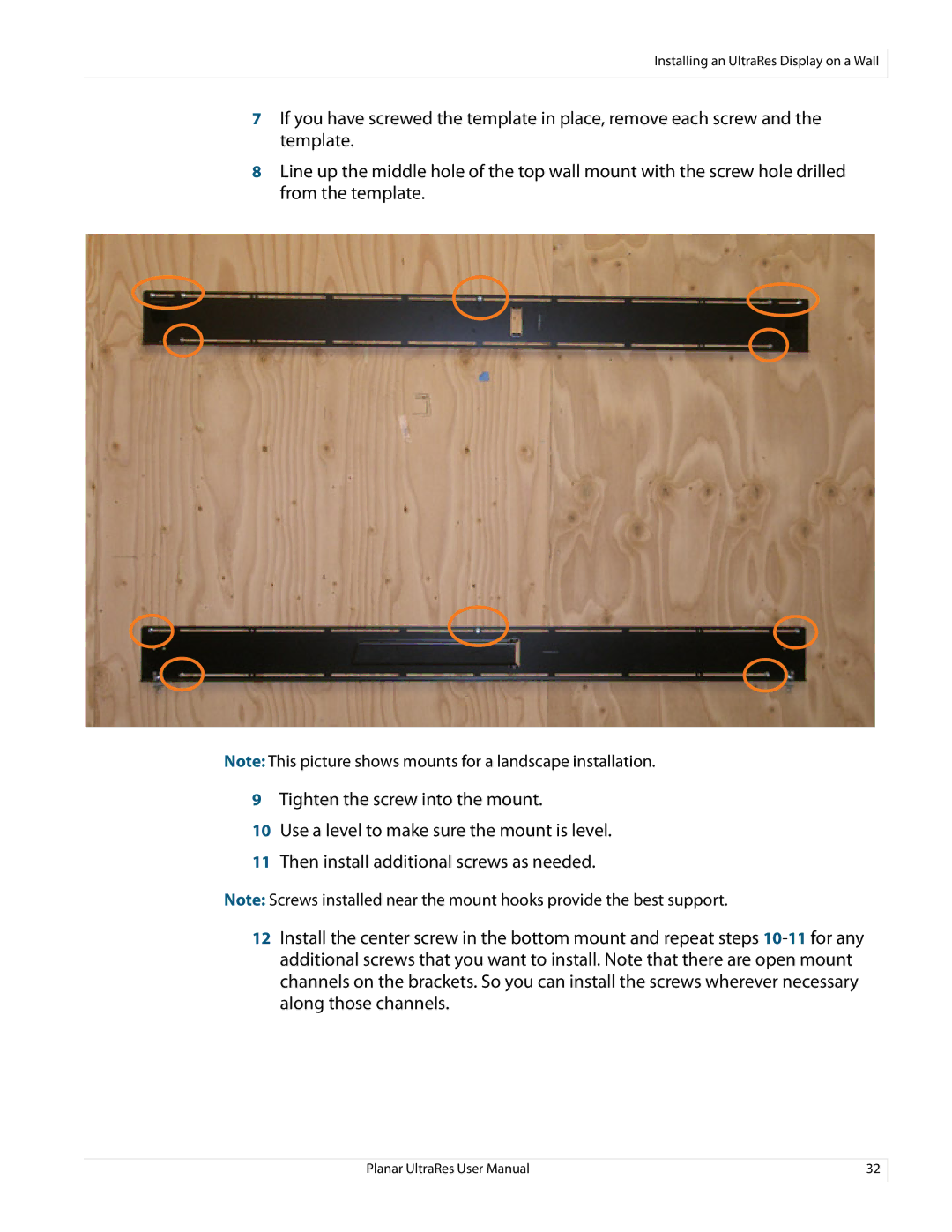 Planar 020-1229-03A user manual Installing an UltraRes Display on a Wall 