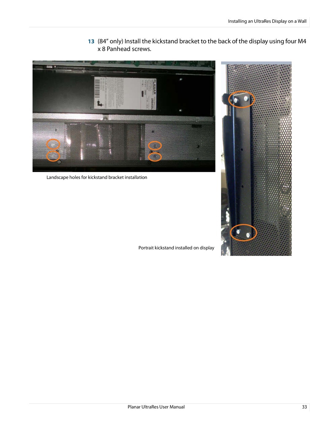 Planar 020-1229-03A user manual Installing an UltraRes Display on a Wall 