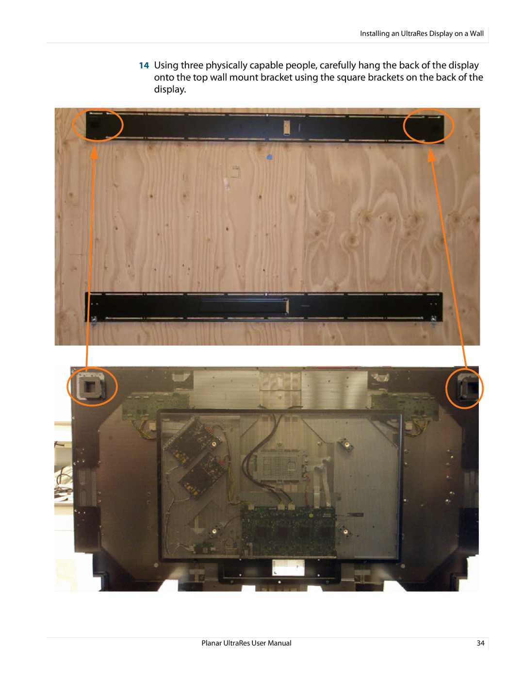 Planar 020-1229-03A user manual Installing an UltraRes Display on a Wall 