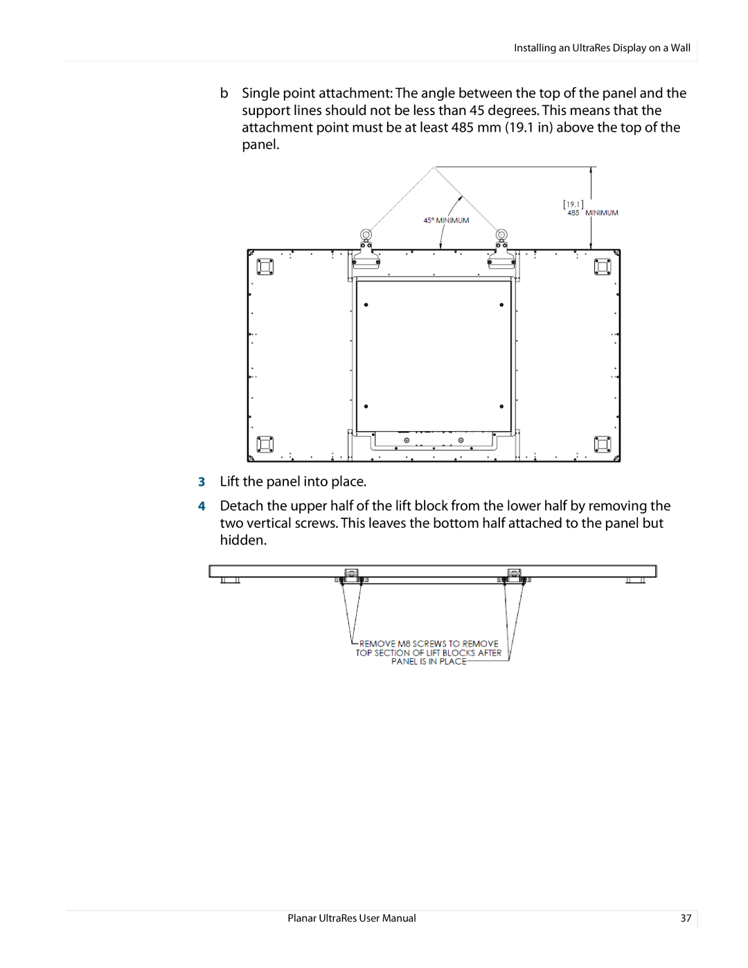 Planar 020-1229-03A user manual Installing an UltraRes Display on a Wall 