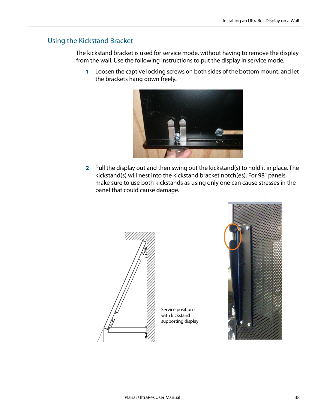 Planar 020-1229-03A user manual Using the Kickstand Bracket 