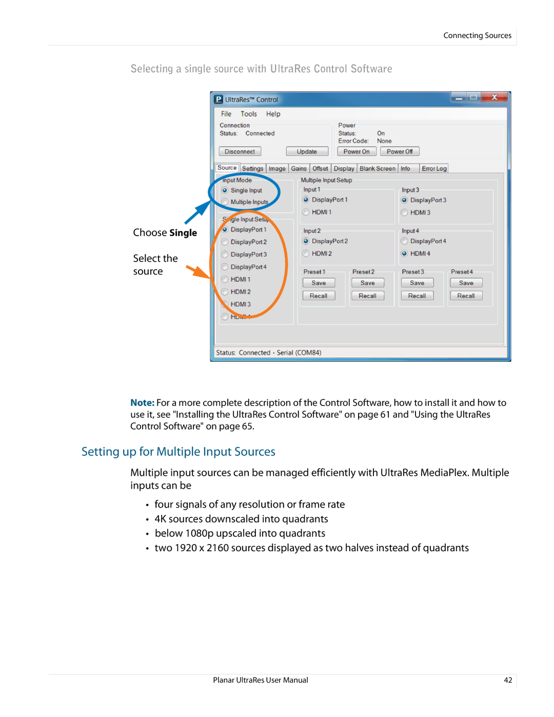 Planar 020-1229-03A user manual Setting up for Multiple Input Sources 