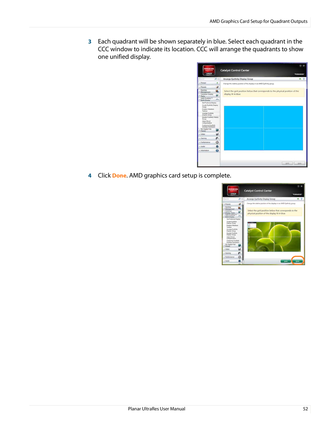 Planar 020-1229-03A user manual AMD Graphics Card Setup for Quadrant Outputs 