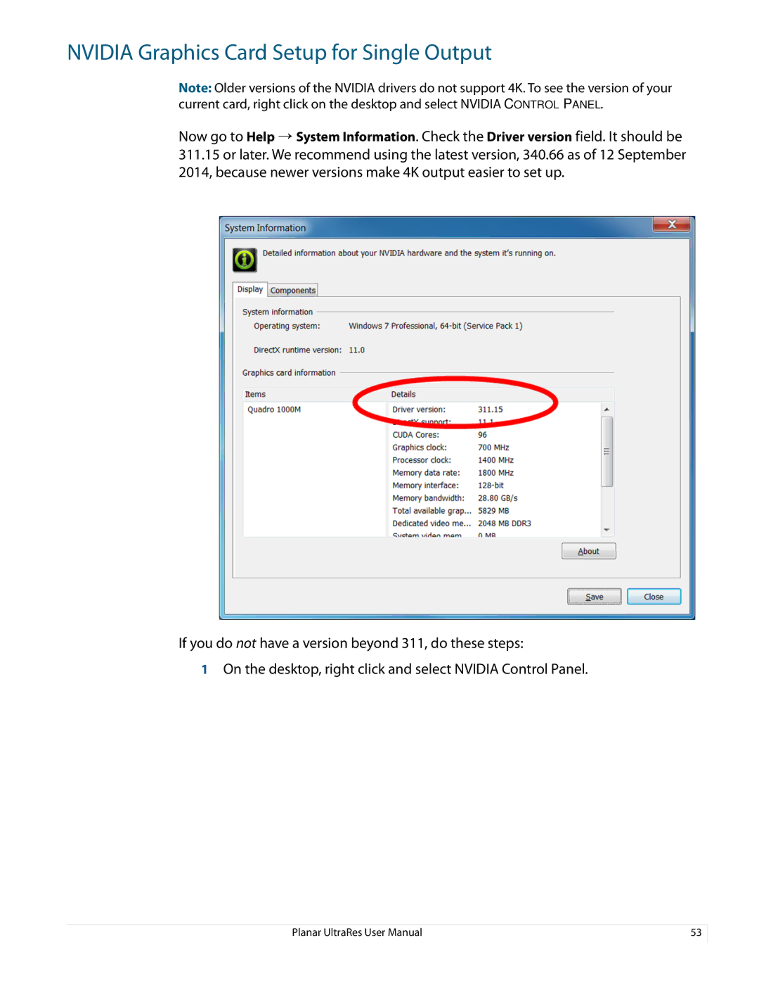 Planar 020-1229-03A user manual Nvidia Graphics Card Setup for Single Output 