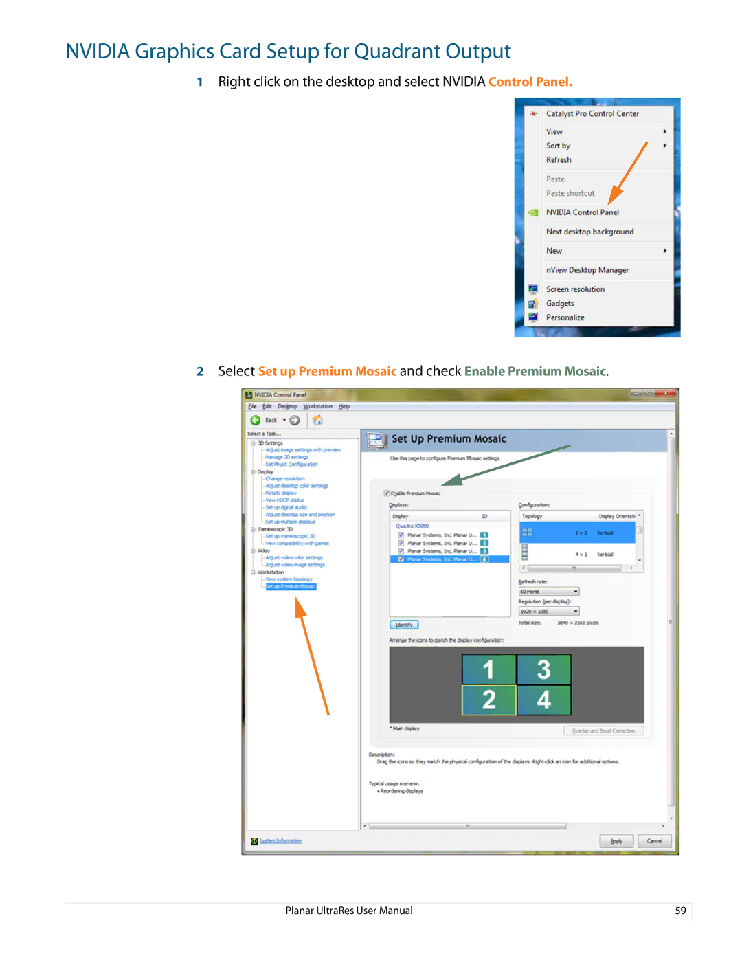 Planar 020-1229-03A user manual Nvidia Graphics Card Setup for Quadrant Output 