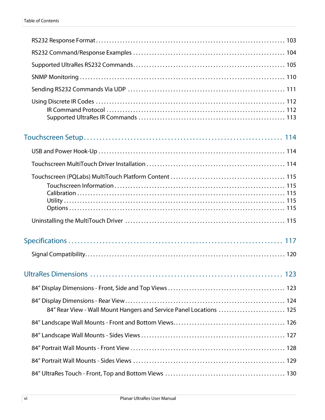 Planar 020-1229-03A user manual Specifications 