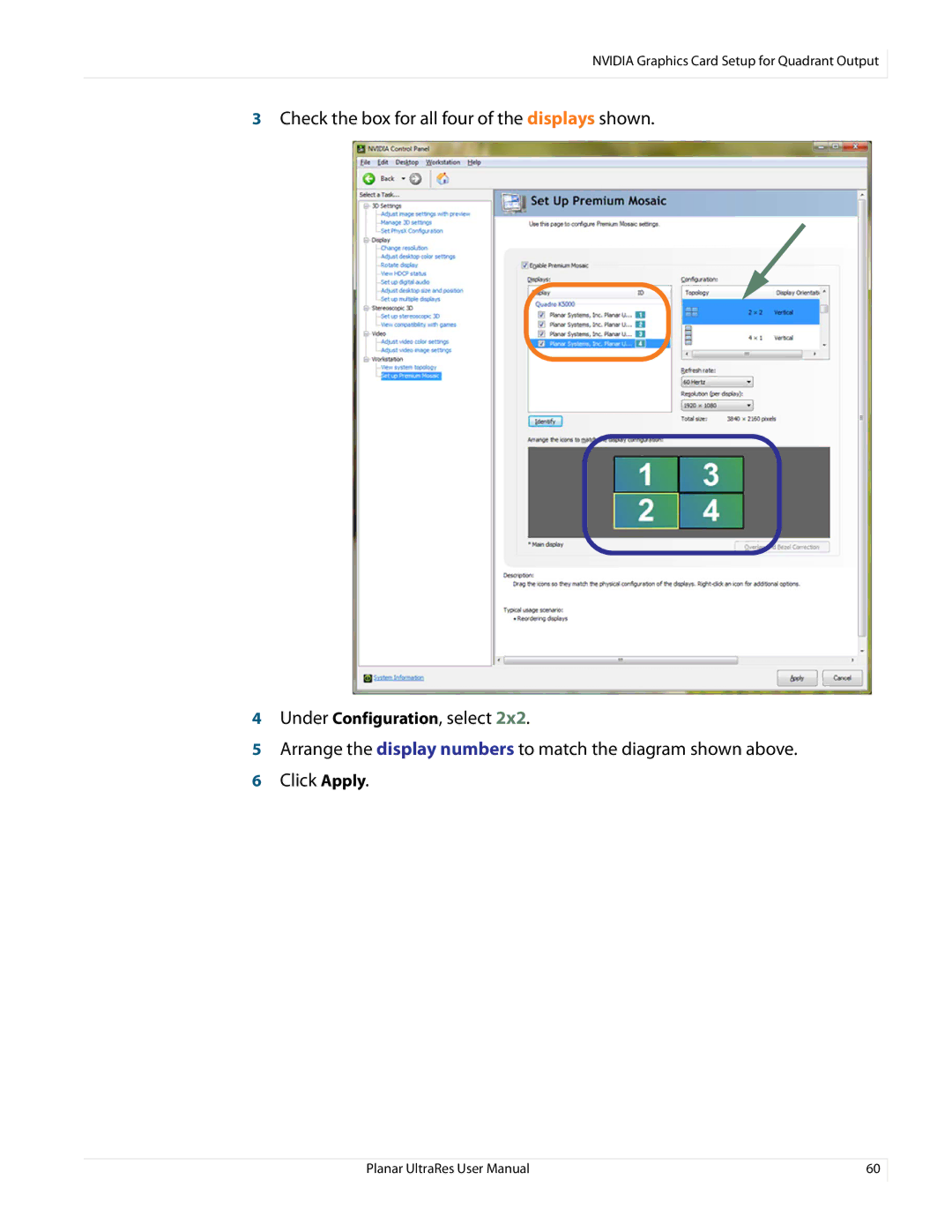 Planar 020-1229-03A user manual Nvidia Graphics Card Setup for Quadrant Output 