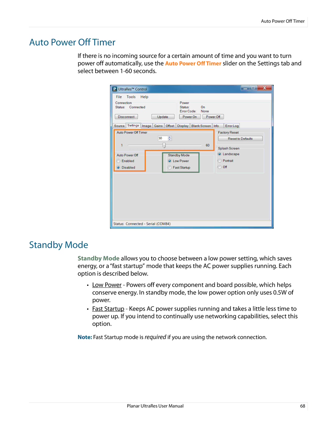 Planar 020-1229-03A user manual Auto Power Off Timer, Standby Mode 