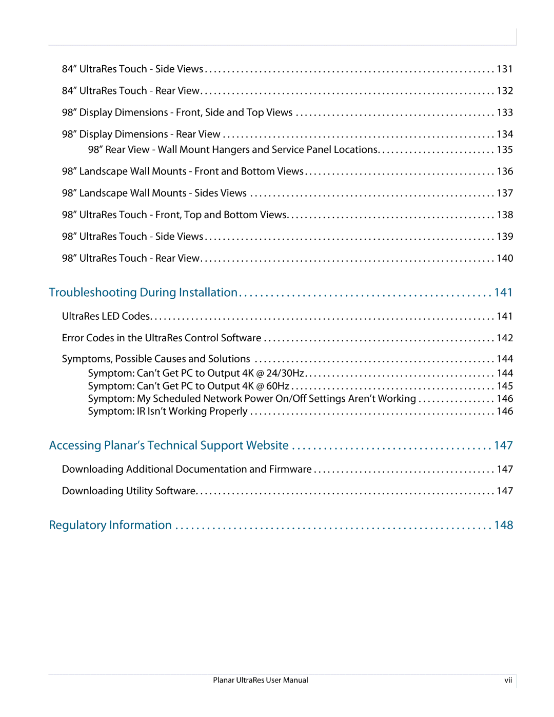 Planar 020-1229-03A user manual Accessing Planar’s Technical Support Website 