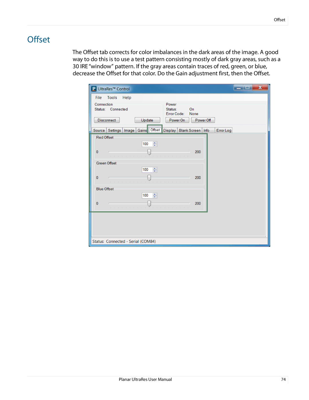 Planar 020-1229-03A user manual Offset 