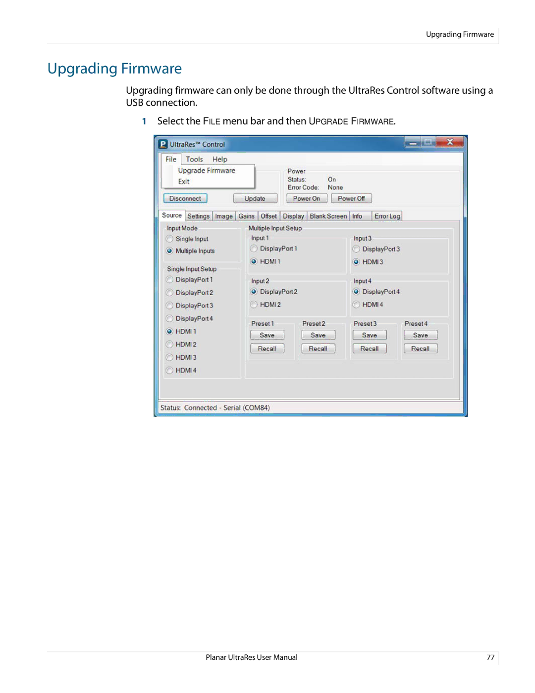 Planar 020-1229-03A user manual Upgrading Firmware 