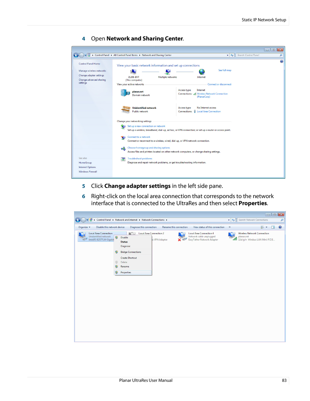 Planar 020-1229-03A user manual Open Network and Sharing Center 