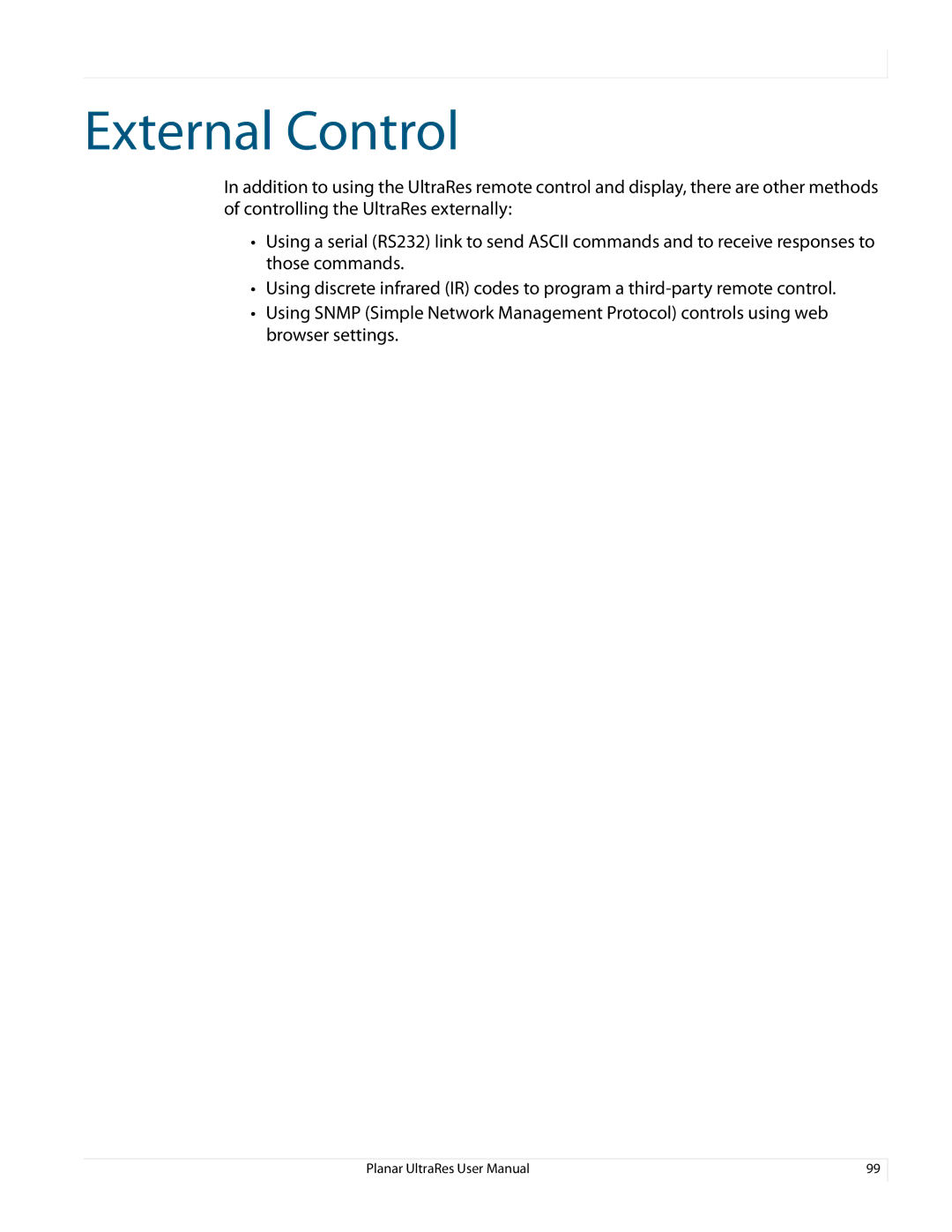 Planar 020-1229-03A user manual External Control 