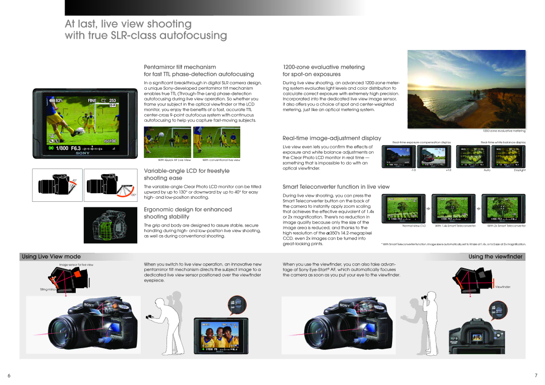 Planar 350 Zone evaluative metering for spot-on exposures, Smart Teleconverter function in live view, Using Live View mode 