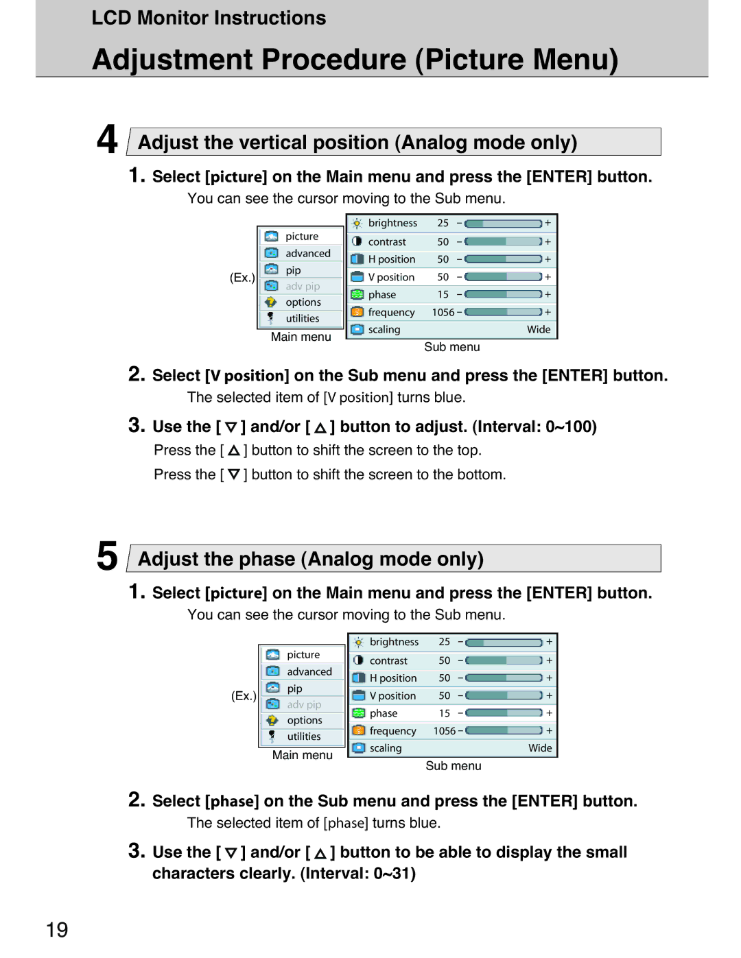 Planar 40 manual Adjust the vertical position Analog mode only, Adjust the phase Analog mode only 