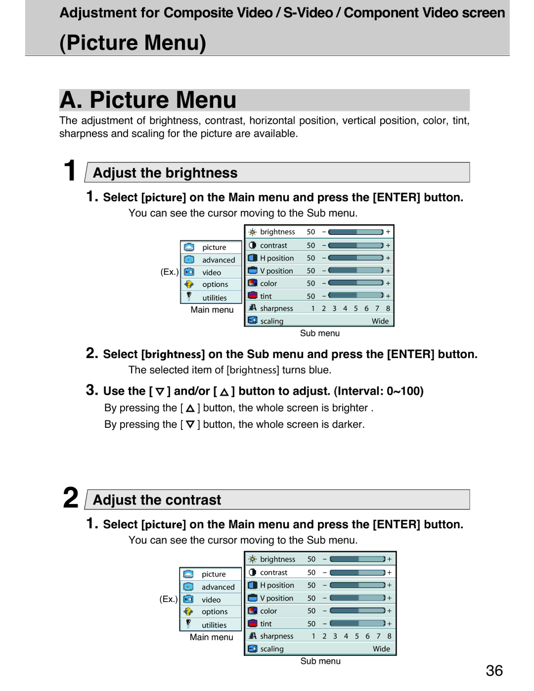 Planar 40 manual Picture Menu 