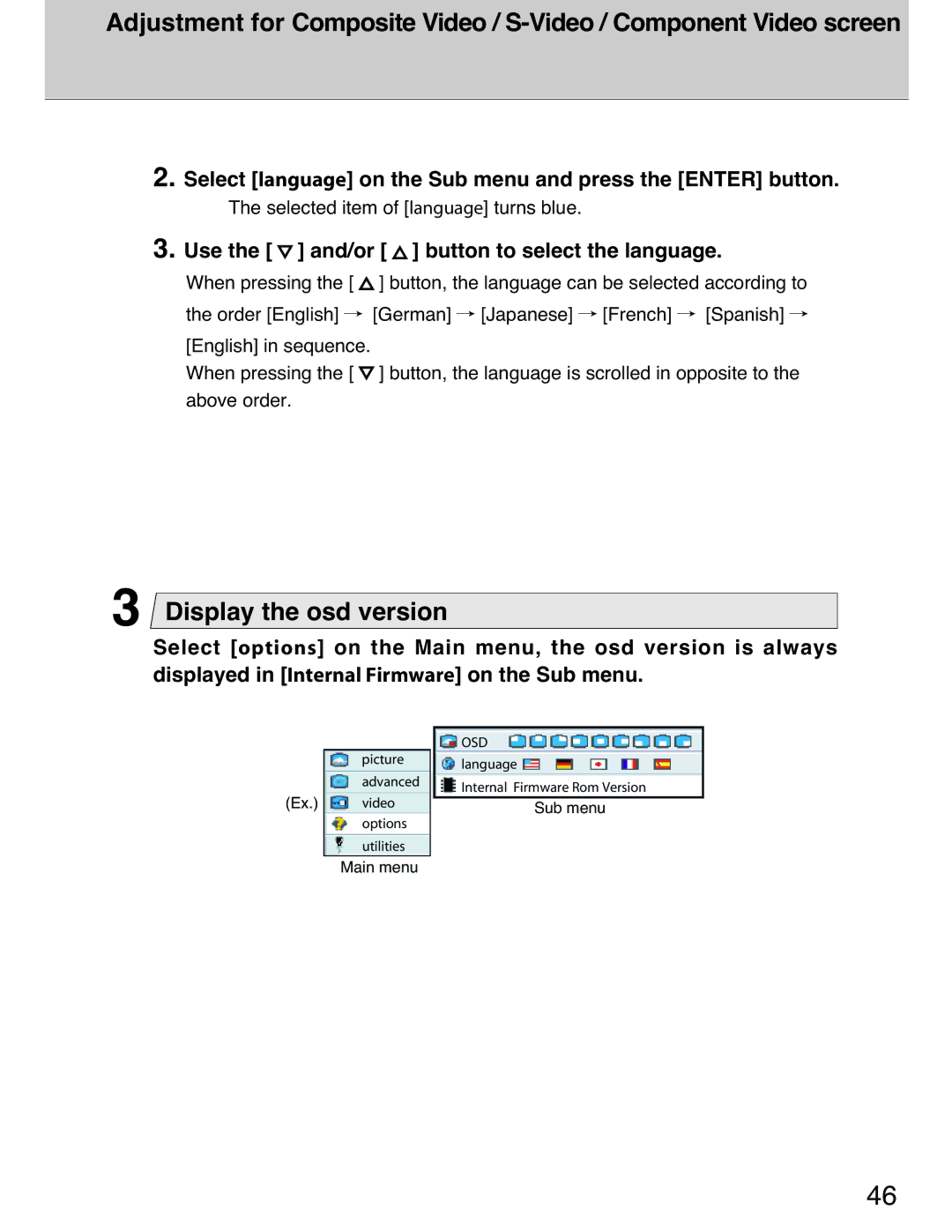 Planar 40 manual Display the osd version 