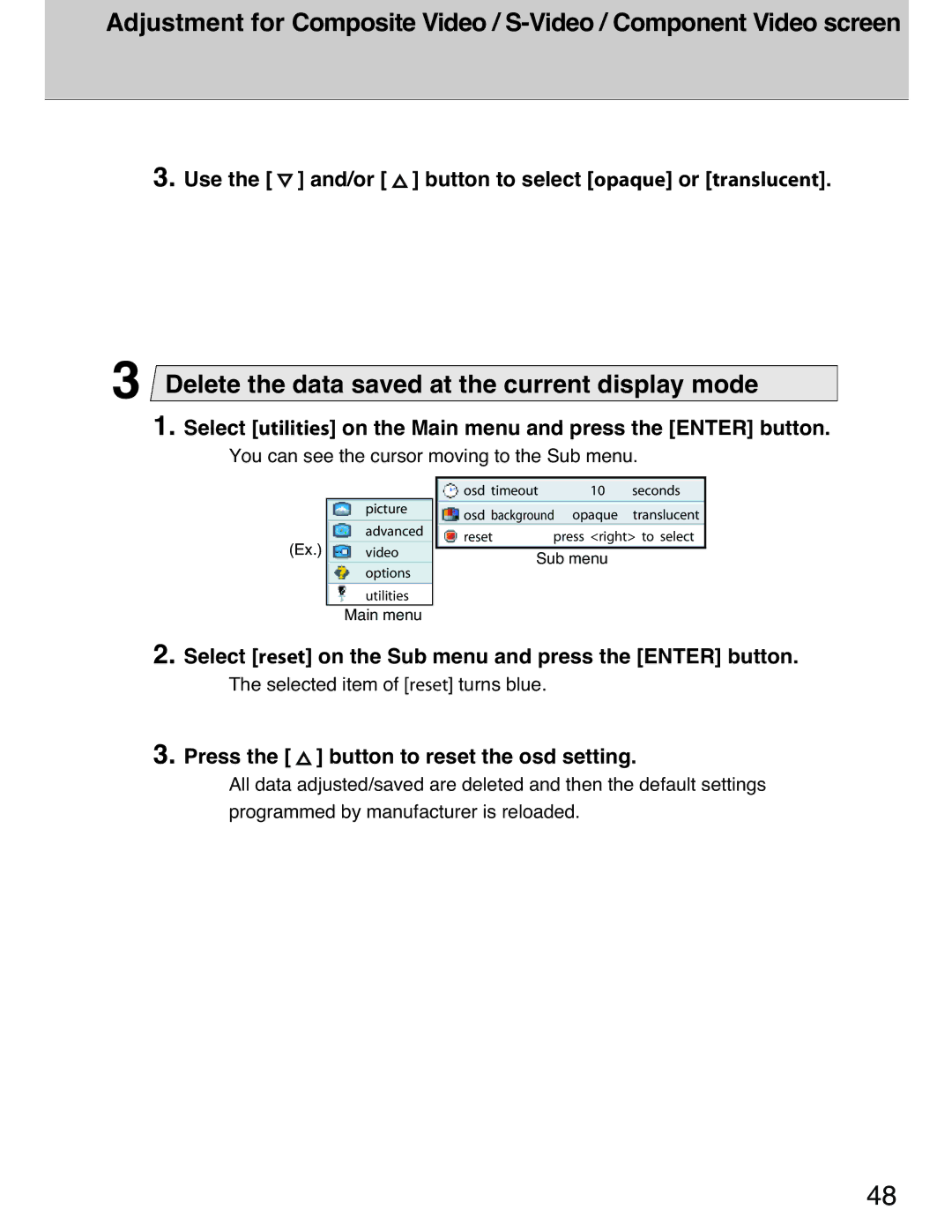 Planar 40 manual Osd timeout Seconds Picture Osd background opaque 