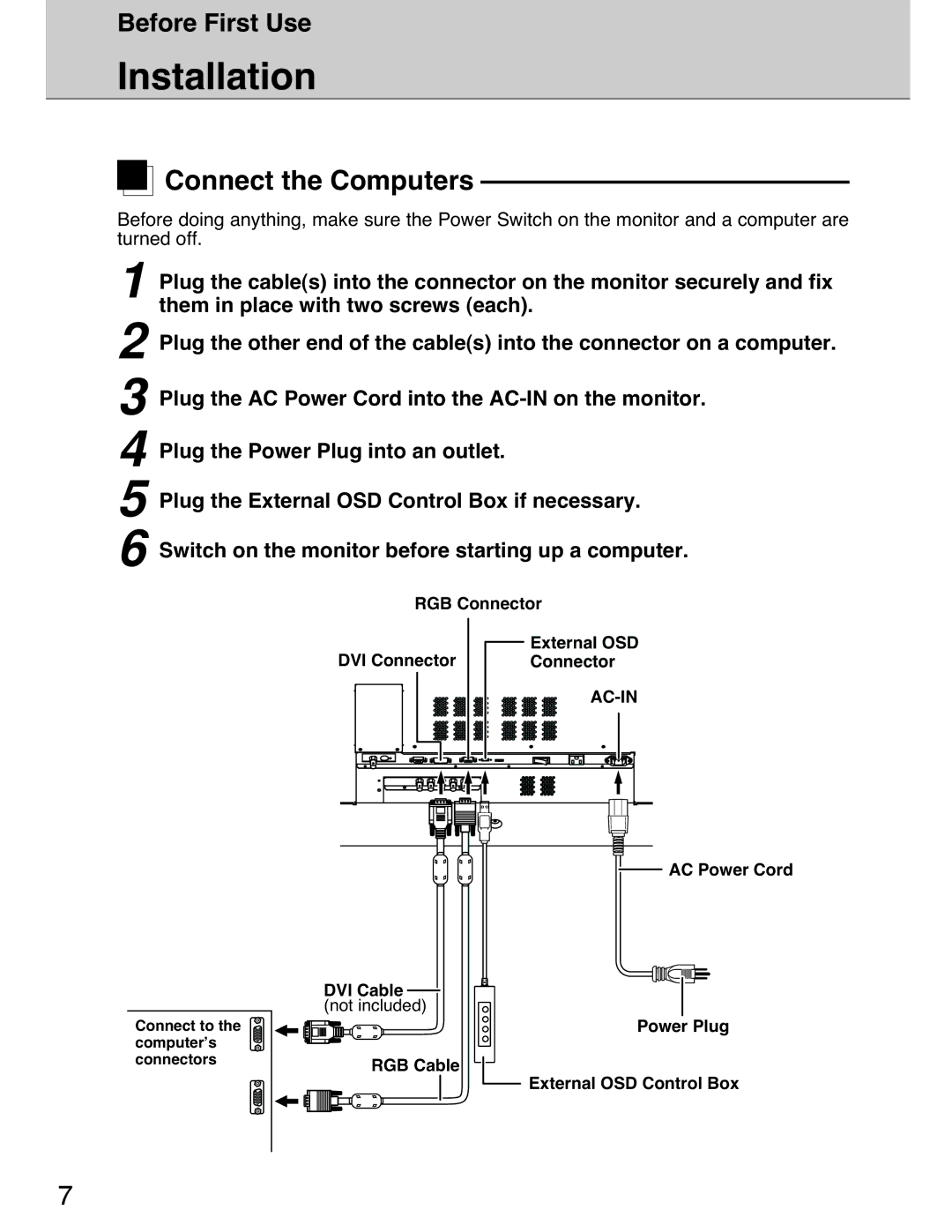 Planar 40 manual Installation, Connect the Computers 