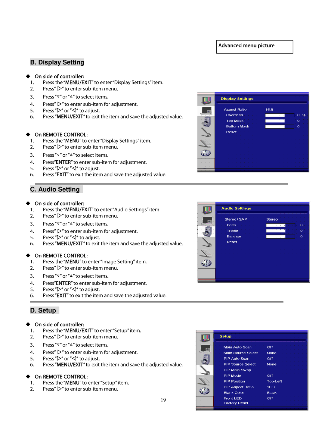 Planar 520, pd 370, 470, 420 user manual Display Setting 