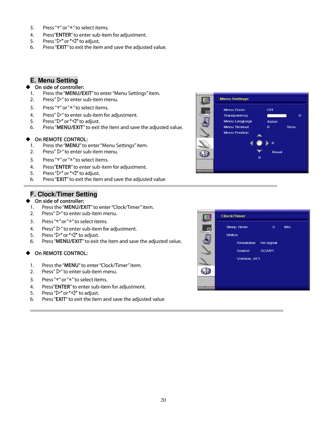 Planar pd 370, 520, 470, 420 user manual Menu Setting 