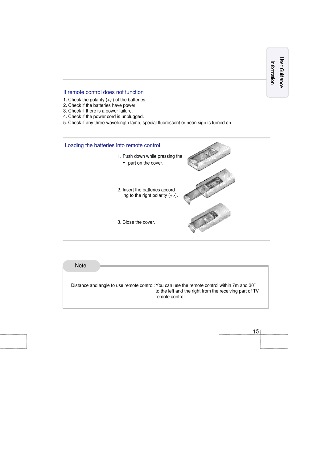 Planar 60B manual If remote control does not function, Loading the batteries into remote control 