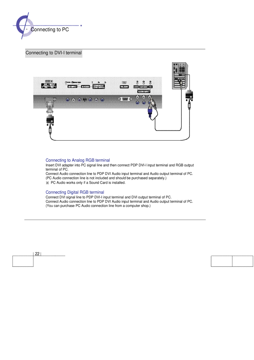 Planar 60B manual · Connecting to PC, Connecting to Analog RGB terminal, Connecting Digital RGB terminal 