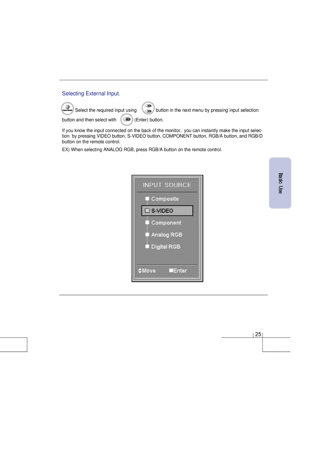 Planar 60B manual Selecting External Input 