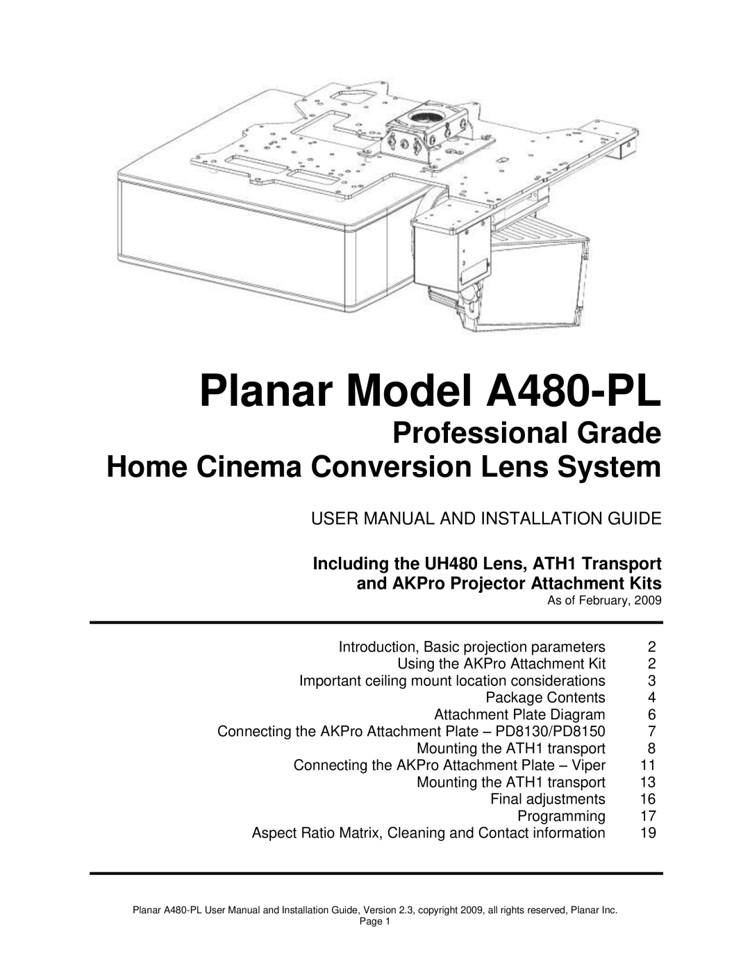 Planar user manual Planar Model A480-PL 