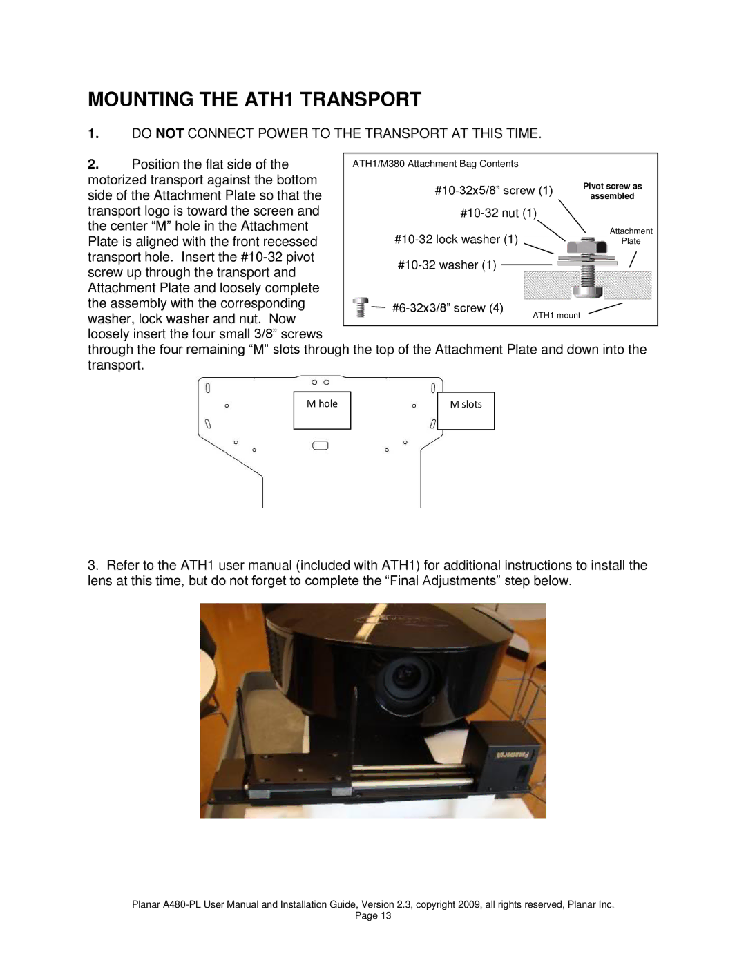 Planar A480-PL user manual Hole Slots 