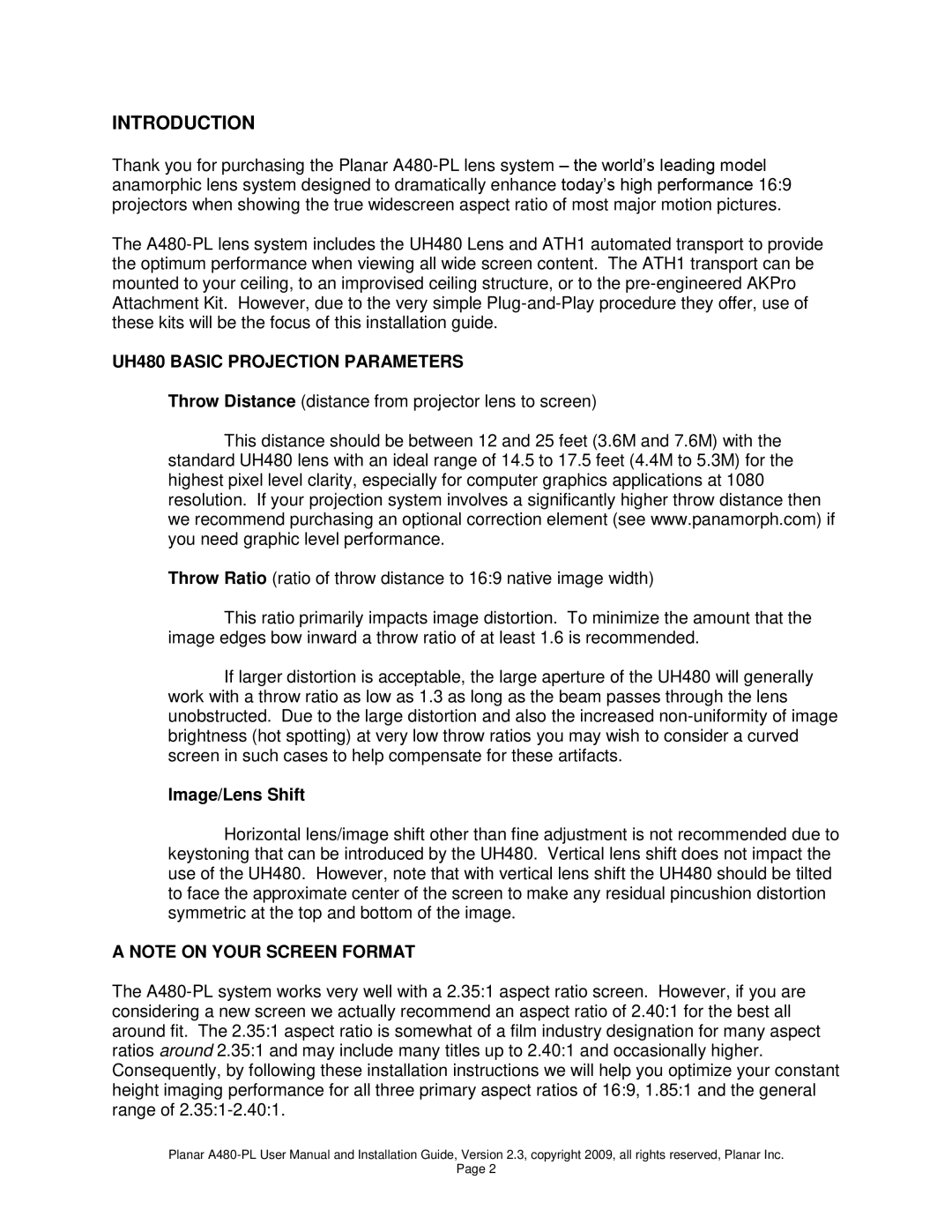 Planar A480-PL user manual Introduction 