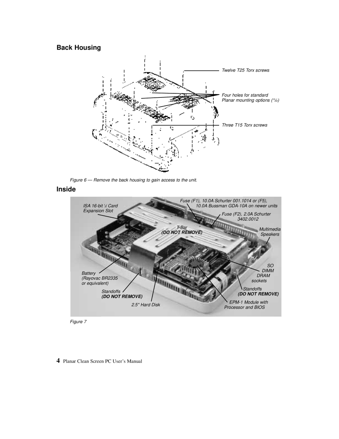 Planar C3012T, C3013T user manual Back Housing, Inside 