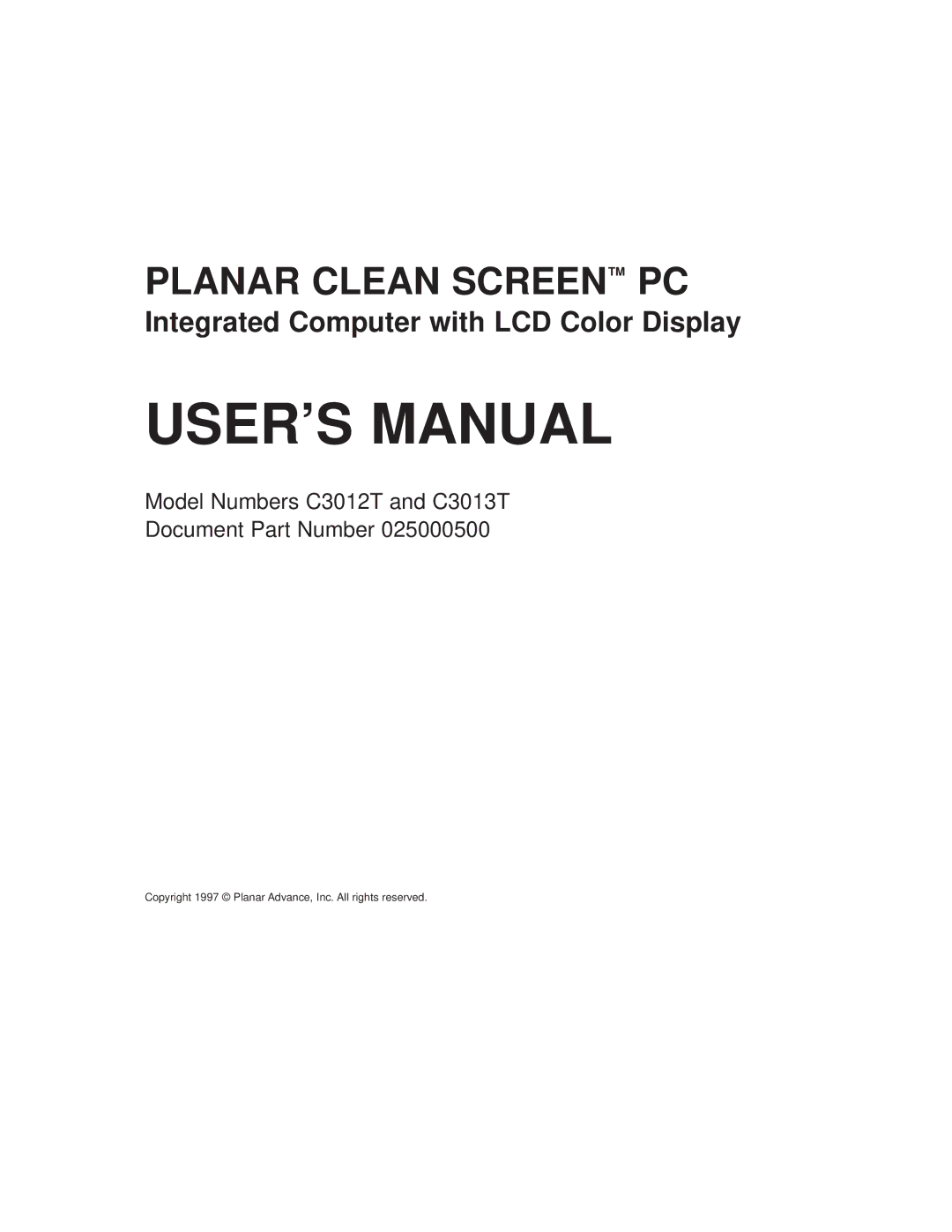 Planar C3013T, C3012T user manual USER’S Manual, Integrated Computer with LCD Color Display 