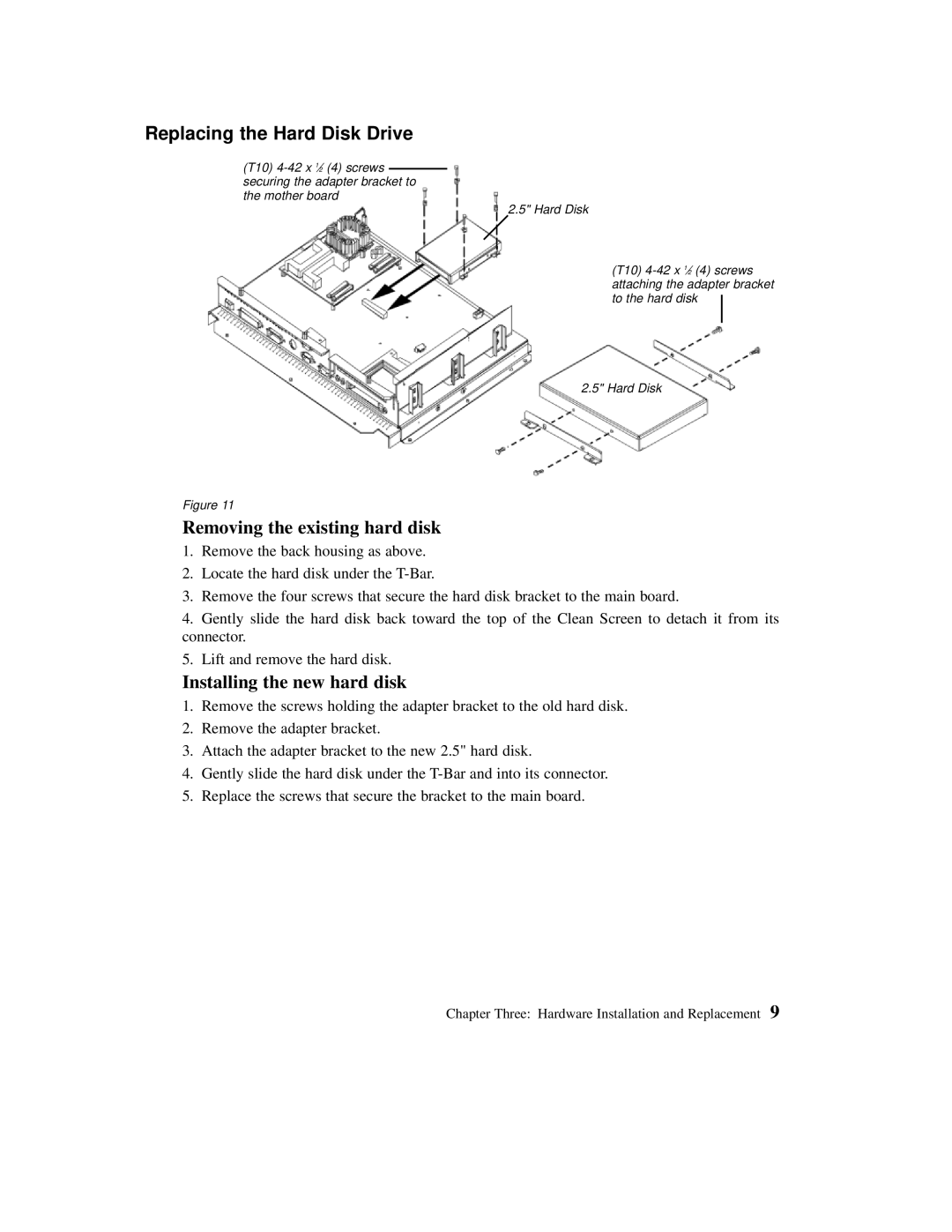 Planar C3013T, C3012T Replacing the Hard Disk Drive, Removing the existing hard disk, Installing the new hard disk 