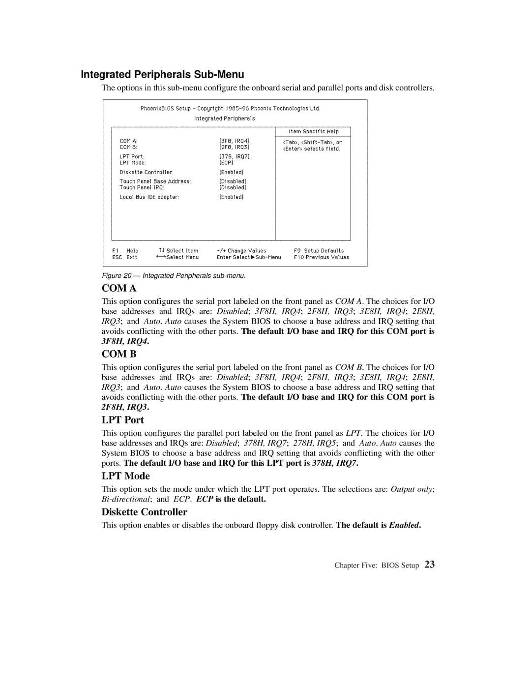 Planar C3013T, C3012T user manual Integrated Peripherals Sub-Menu, LPT Port, LPT Mode, Diskette Controller 